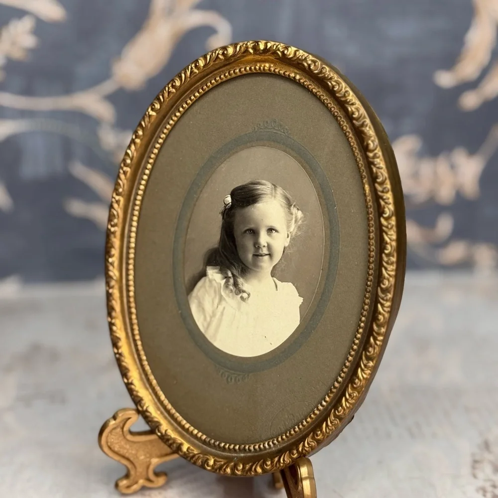 Antique Victorian Oval Brass Picture Frame Ornate Tabletop Photo Frame